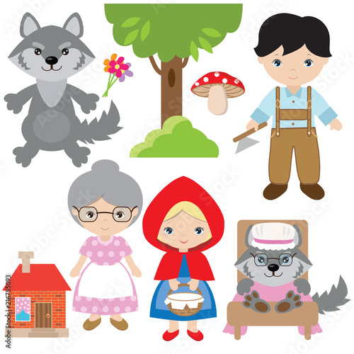 Red riding hood vector cartoon illustration