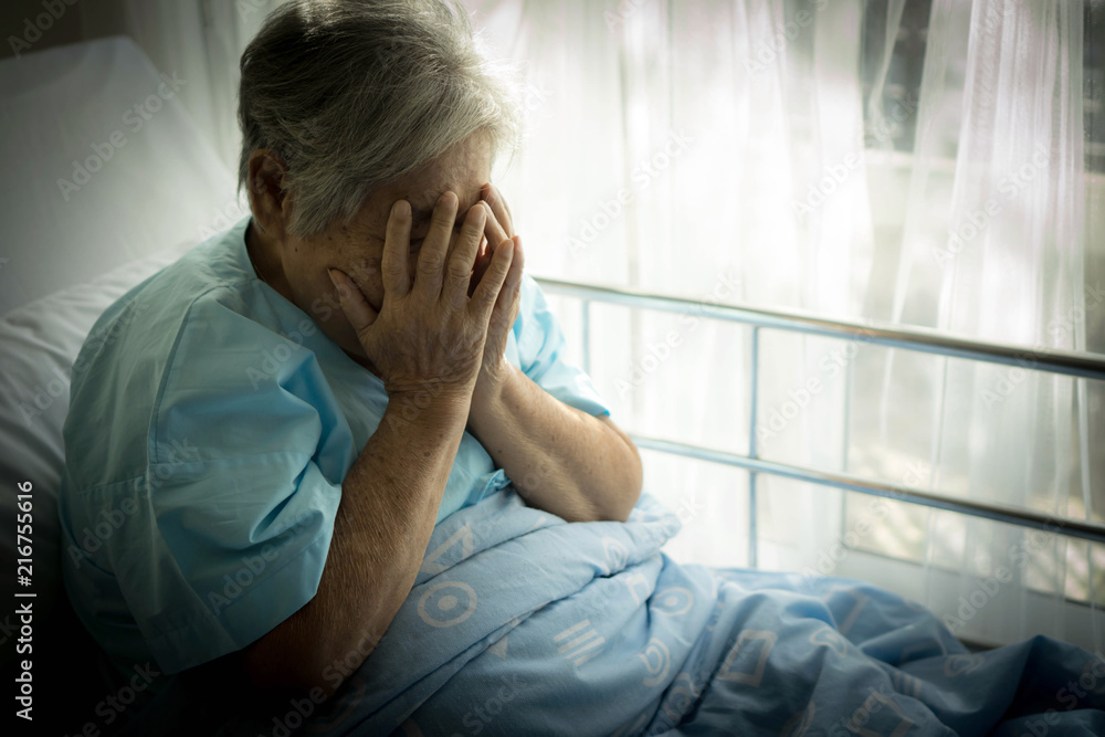 Lonely Elderly patients no relatives in hospital bed patients stressed want to go home - medical and healthcare concept Lonely Elderly patients no relatives in hospital bed patients stressed want to go home - medical and healthcare concept