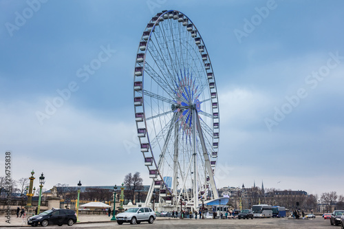 Wheel of Paris at the Place de la Concorde in a cold winter day