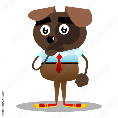 Cartoon illustrated business dog holding his nose because of a bad smell.