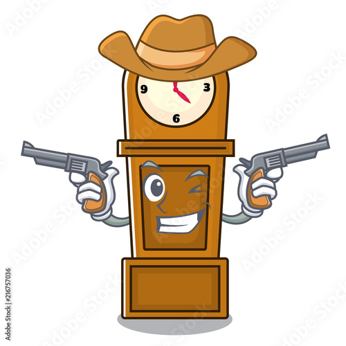 Cowboy grandfather clock character cartoon