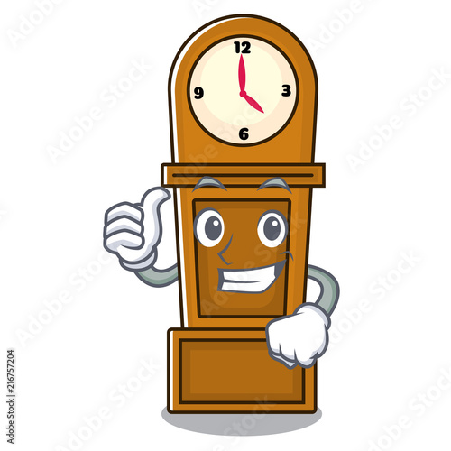 Thumbs up grandfather clock character cartoon