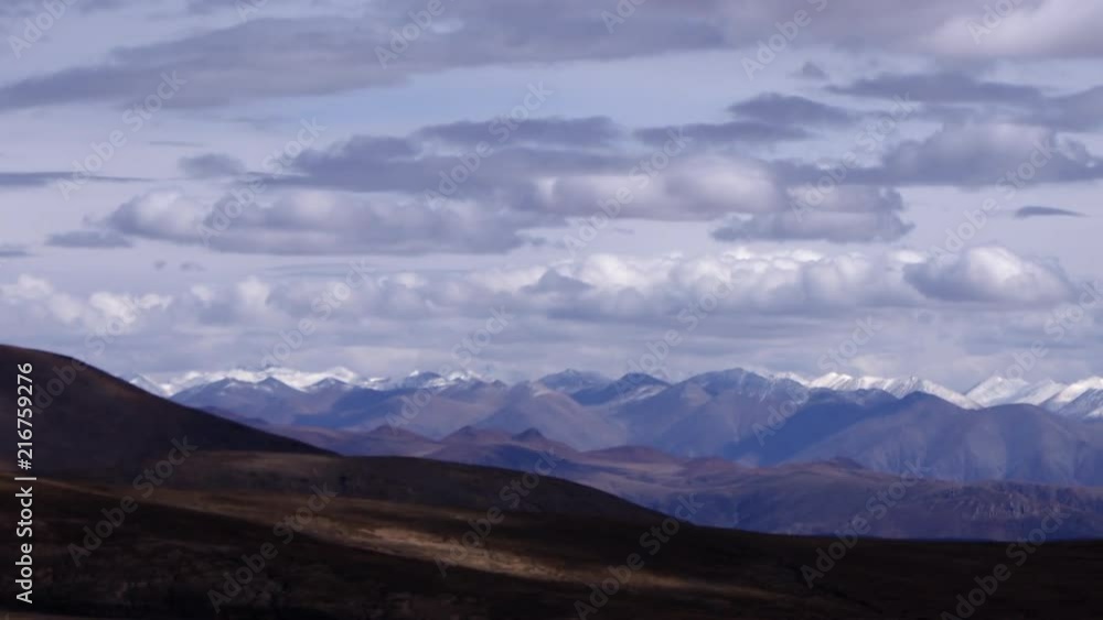 Timelapse pan right of snow cap mountain landscape Tibet Timelapse pan right of snow cap mountain landscape Tibet