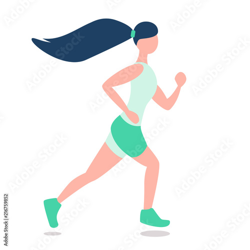 Running woman with long ponytail
