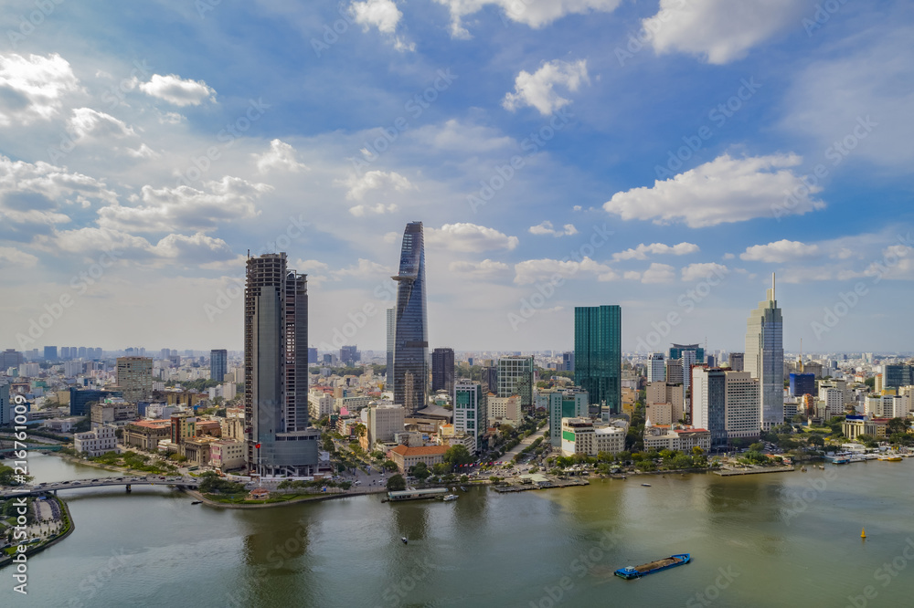 Aerial view Ho Chi Minh City ans Sai Gon river