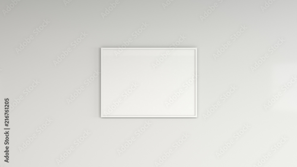 Blank white poster in white frame on the wall Blank white poster in white frame on the wall