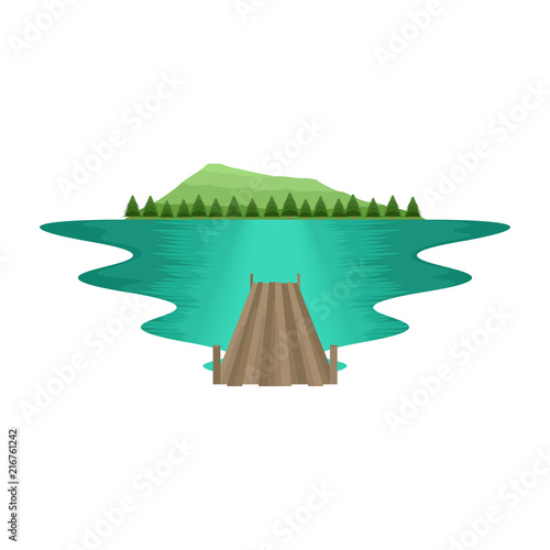 Pier Lake and River Pine Forest Mountain Landscape Vector © ble2home