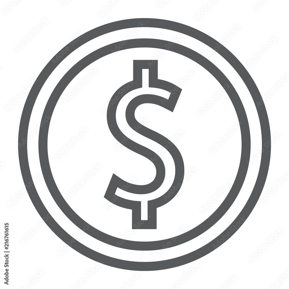 Dollar coin line icon, finance and banking, currency sign, vector graphics, a linear pattern on a white background, eps 10. Dollar coin line icon, finance and banking, currency sign, vector graphics, a linear pattern on a white background, eps 10.