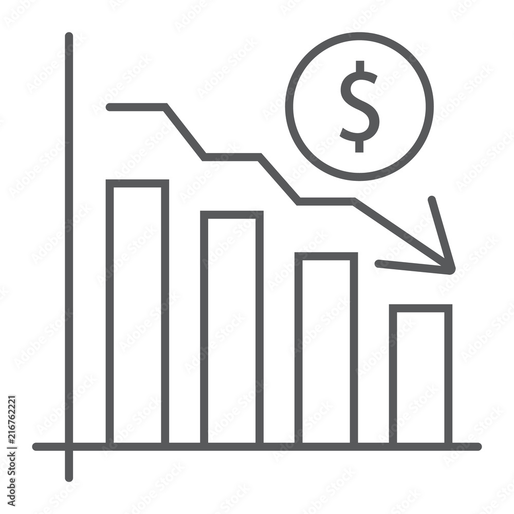 Chart thin line icon, finance and banking, decrease sign, vector graphics, a linear pattern on a white background, eps 10. Chart thin line icon, finance and banking, decrease sign, vector graphics, a linear pattern on a white background, eps 10.