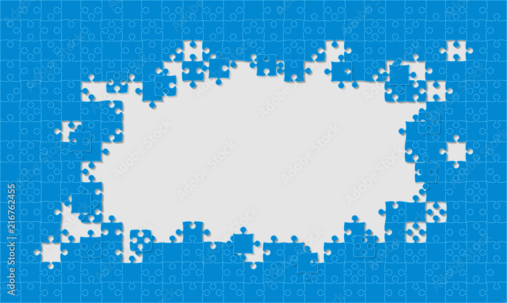 Blue Background Puzzle. Jigsaw Puzzle Frame.