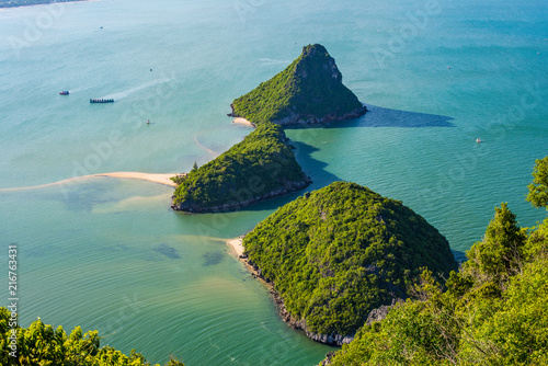 Aerial View of Clear Blue Sea and Islands. Viewpoint of Khao Lom Muak Mountain, Prachuap Khiri Khan, Thailand.