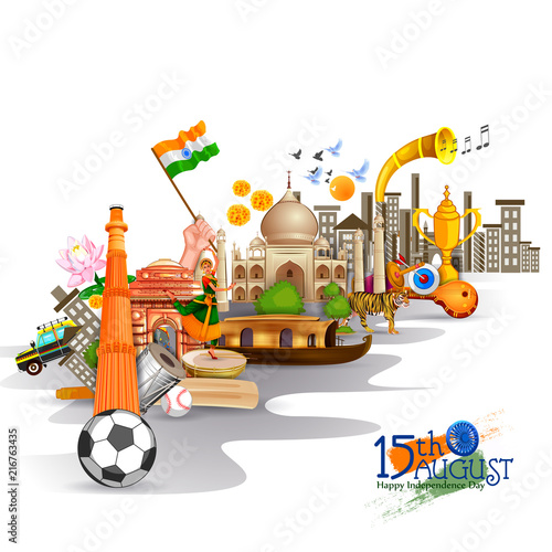 Monument and Landmark of India on Indian Independence Day celebration background