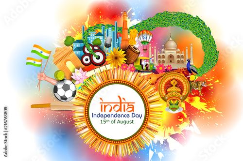 Monument and Landmark of India on Indian Independence Day celebration background