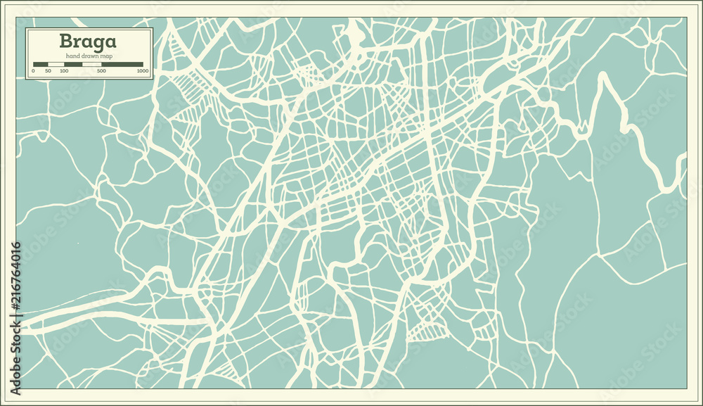 Fototapeta premium Braga Portugal City Map in Retro Style.