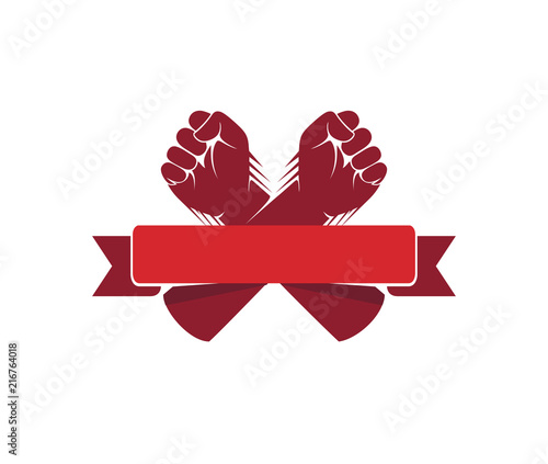 hand fist cross with ribbon vector logo design