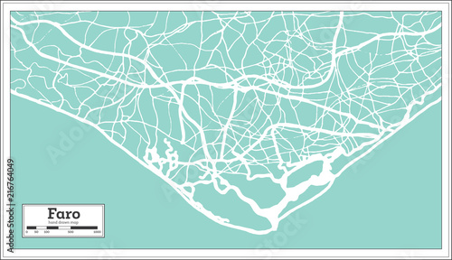 Faro Portugal City Map in Retro Style.