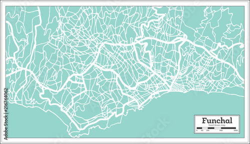 Funchal Portugal City Map in Retro Style.