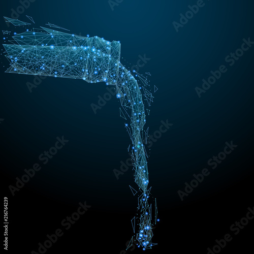 Abstract image of a Pouring from beer bottle in the form of a starry sky or space, consisting of points, lines, and shapes in the form of planets, stars and the universe. Alcohol wireframe