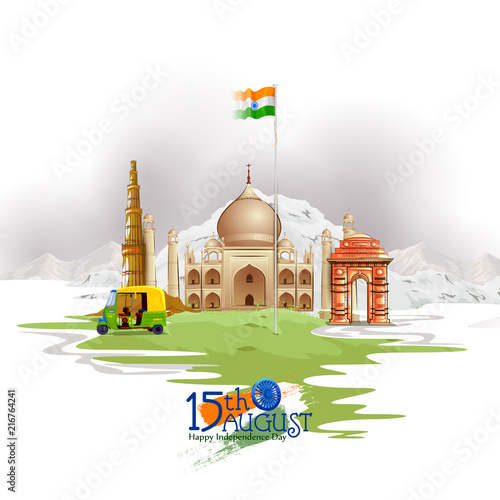 Monument and Landmark of India on Indian Independence Day celebration background