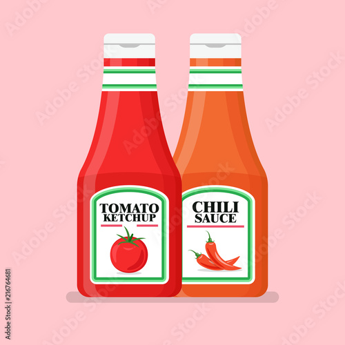 Tomato ketchup bottle in flat style