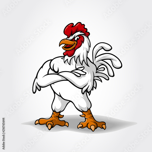 Chicken vector cartoon character smiling and giving thumb up. Funny Cartoon Super Rooster mascot illustration.