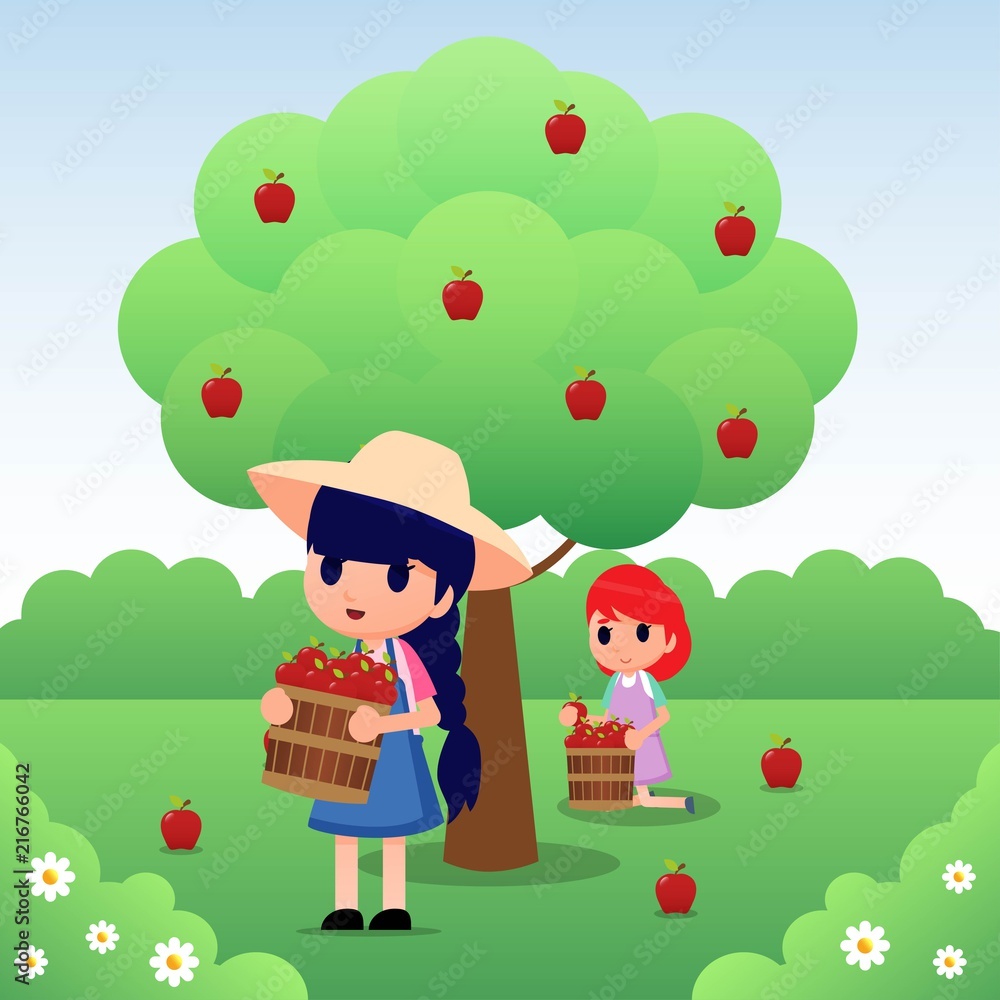 Picking apple fruit illustration Picking apple fruit illustration