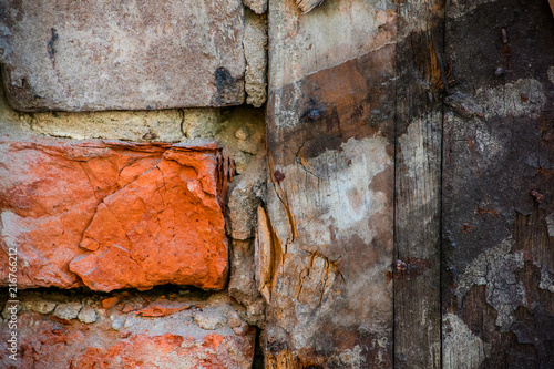 The surface of bricks and old boards