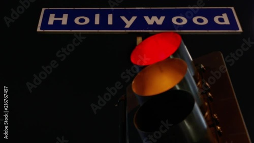 Timelapse of traffic light with Hollywood sign Los Angeles California