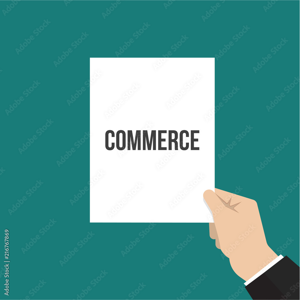 Man showing paper COMMERCE text Man showing paper COMMERCE text