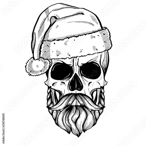 Hand drawn angry skull of Santa Claus