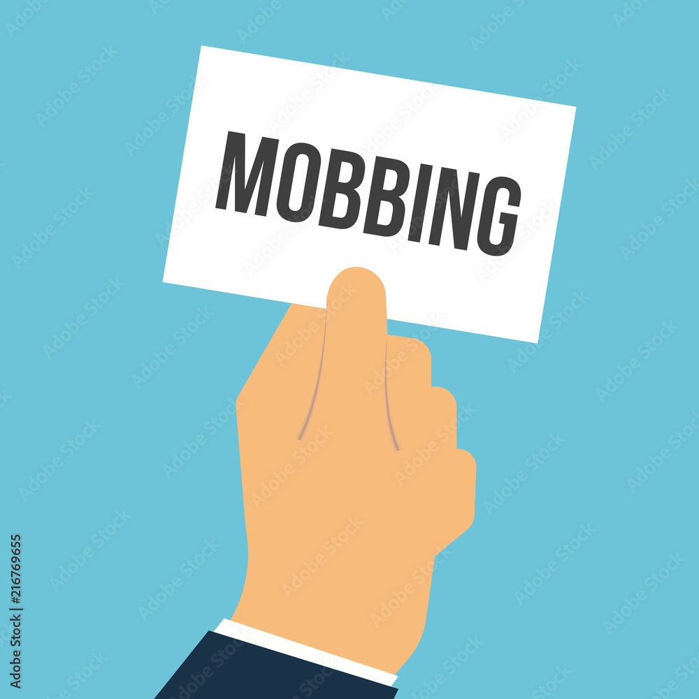 Man showing paper MOBBING text Man showing paper MOBBING text