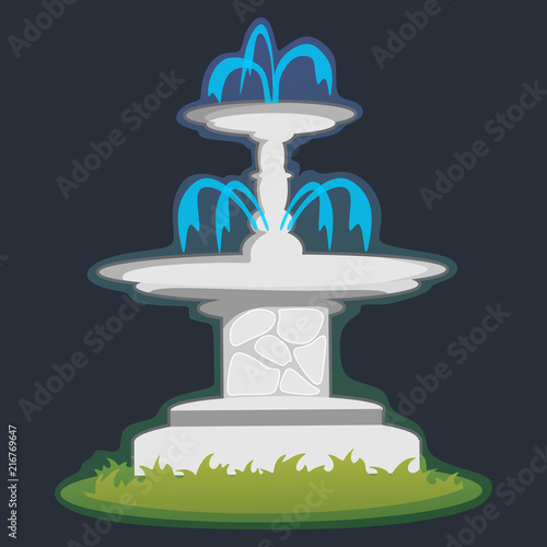 Part from Set of outdoors fountain for gardening, spring and summer plants around garden waterfall, autumn back yard decorative stone statue vector illustration