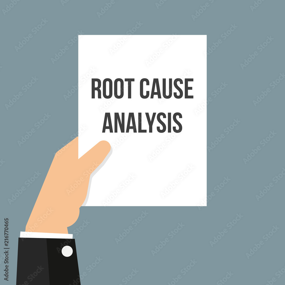 Man showing paper ROOT CAUSE ANALYSIS Man showing paper ROOT CAUSE ANALYSIS
