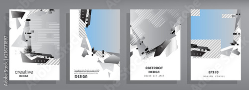 Covers templates set with graphic geometric elements. Applicable for brochures, posters, covers and banners. Vector illustrations.