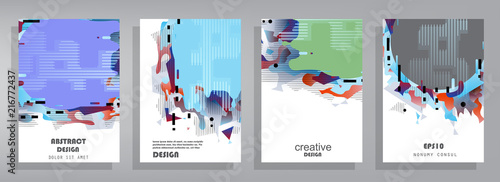 Covers templates set with graphic geometric elements. Applicable for brochures, posters, covers and banners. Vector illustrations.