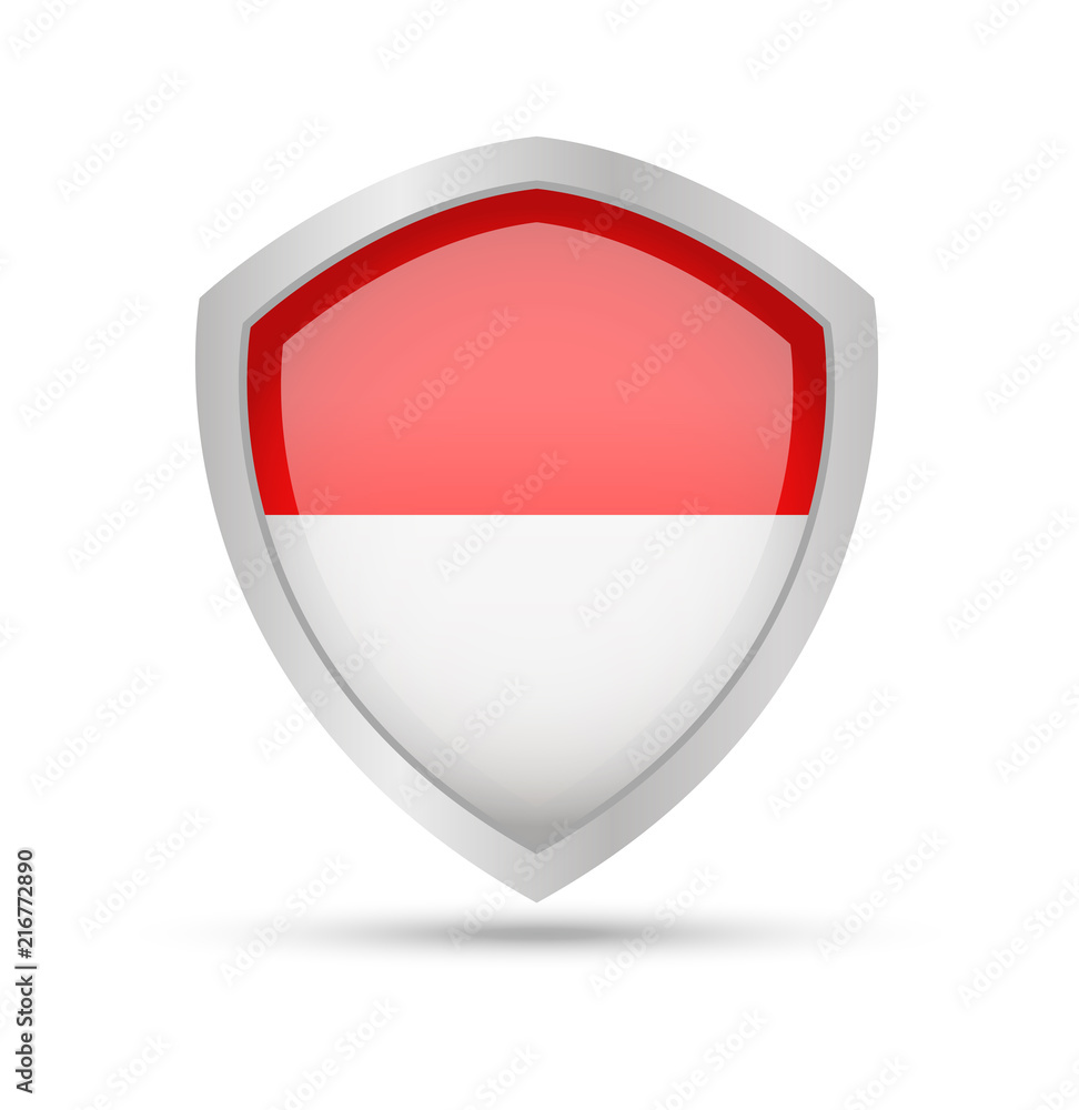 Shield with Monaco flag on white background. Vector illustration. Shield with Monaco flag on white background. Vector illustration.