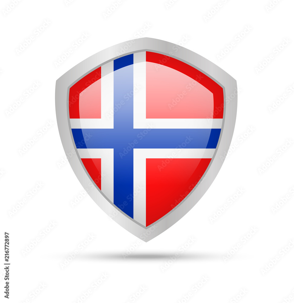 Shield with Norway flag on white background. Vector illustration. Shield with Norway flag on white background. Vector illustration.