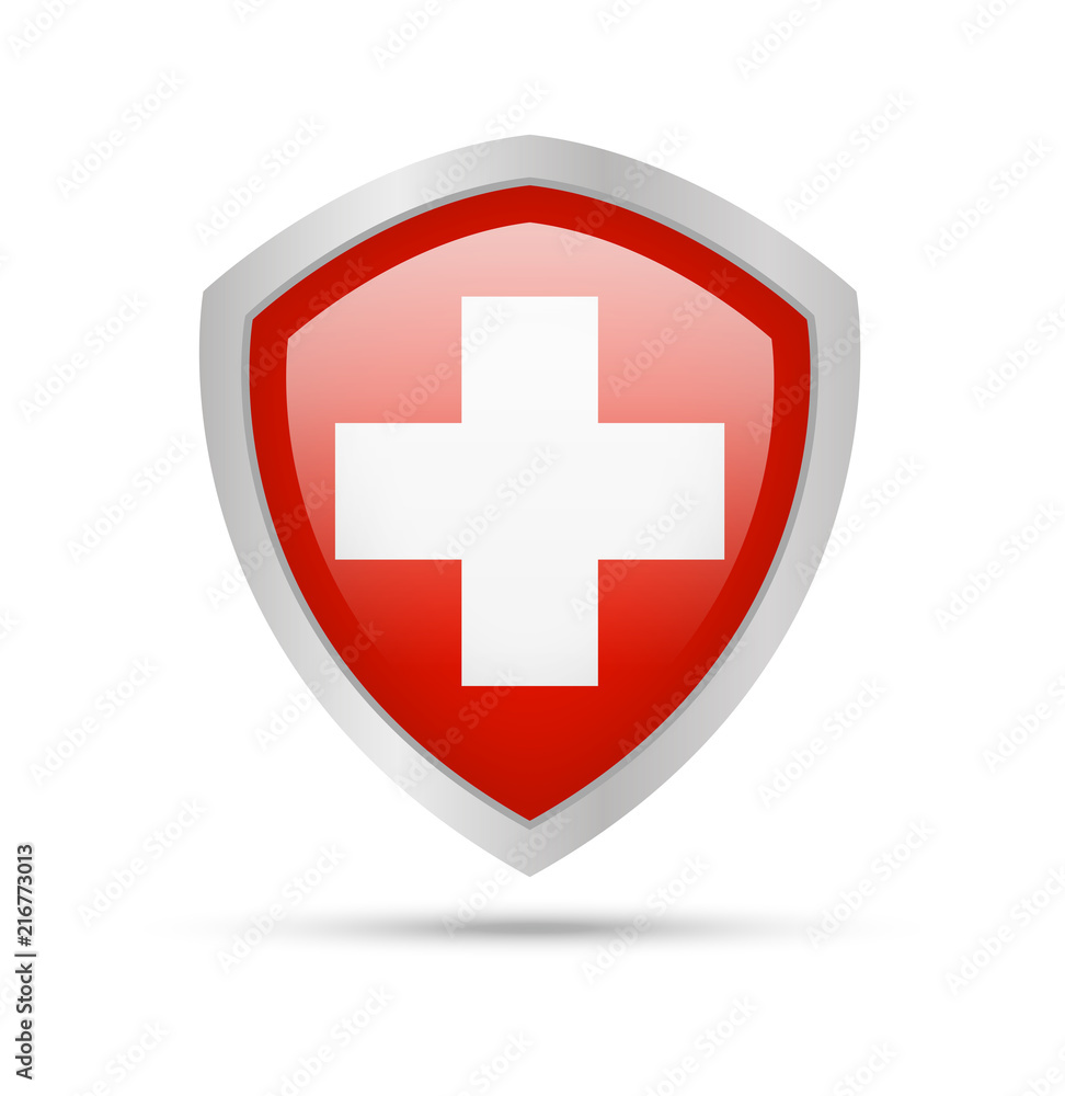 Shield with Switzerland flag on white background. Shield with Switzerland flag on white background.