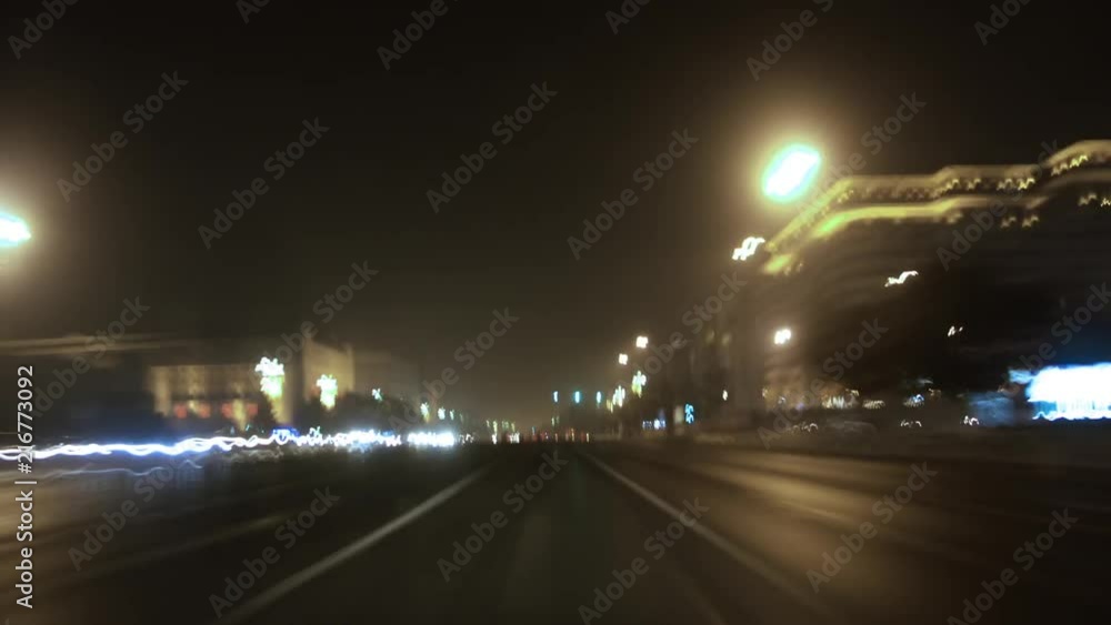 Timelapse POV of drive from Changan Ave to Wangfujing shopping district in Beijing China Timelapse POV of drive from Changan Ave to Wangfujing shopping district in Beijing China