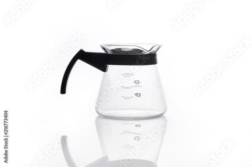 woman hand a coffee port for hand drip coffee isolated white. photo