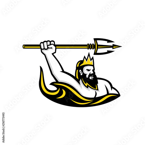 Triton Wielding Trident Mascot