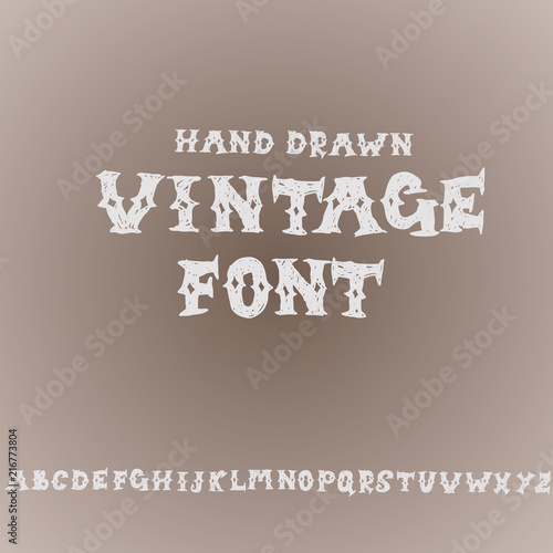 Grunge vintage whiskey font. Old handcrafted display skript. Modern brush label lettering. Vector typography illustration.