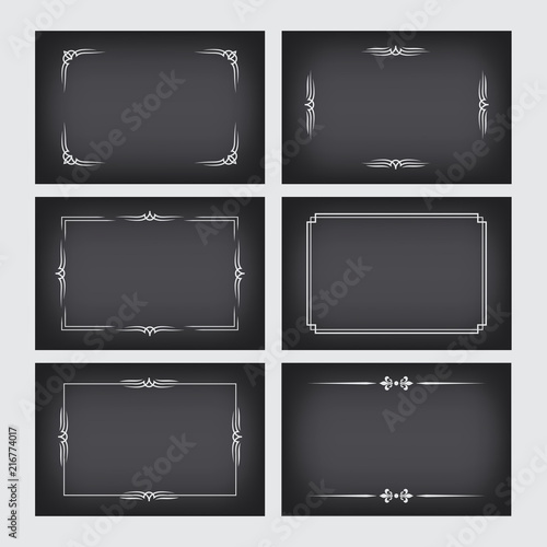 Set of vintage borders in silent film style. Vector retro design elements.