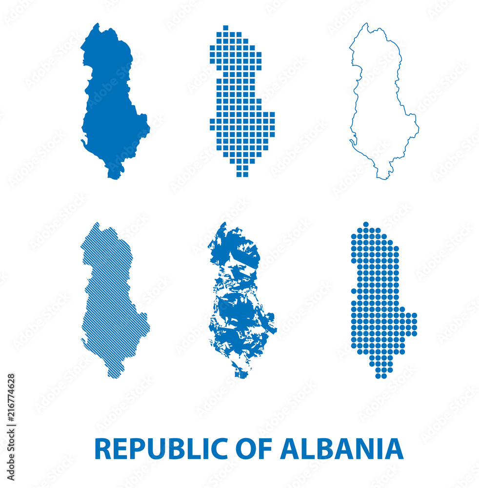 Obraz premium map of Republic of Albania - vector set of silhouettes in different patterns