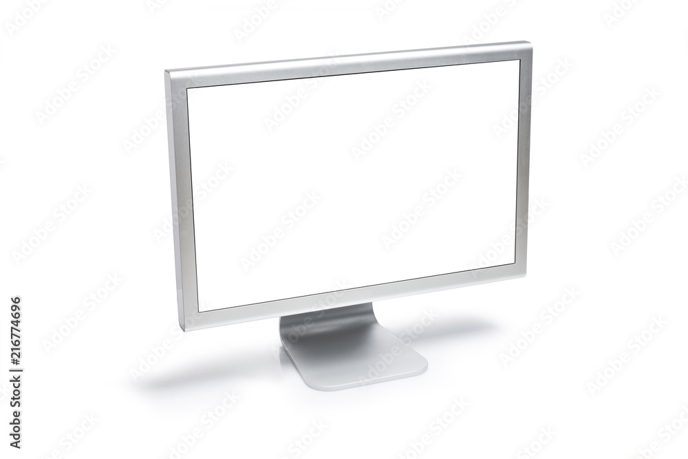 silver computer monitor isolated white. silver computer monitor isolated white.
