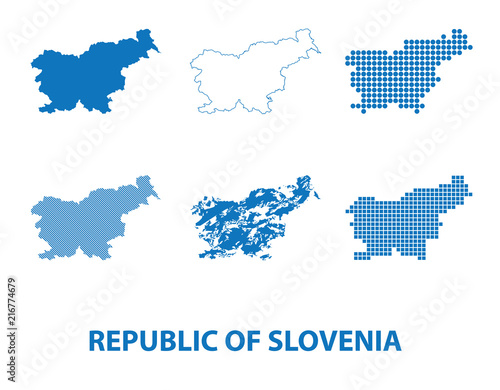 map of Republic of Slovenia - vector set of silhouettes in different patterns