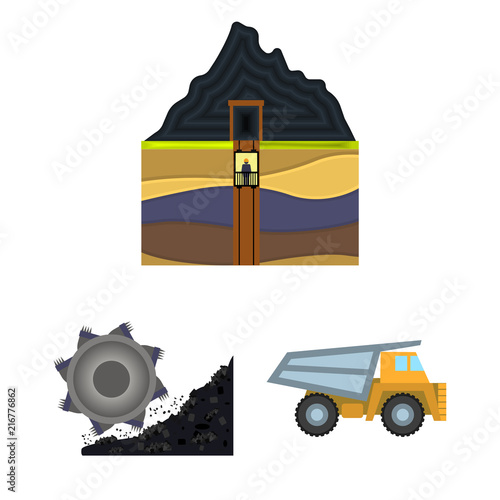 Mining industry cartoon icons in set collection for design. Equipment and tools vector symbol stock web illustration.