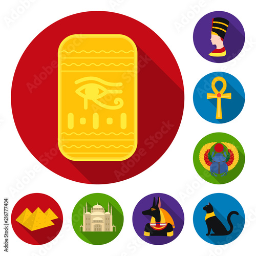 Ancient Egypt flat icons in set collection for design. The reign of Pharaoh vector symbol stock web illustration.