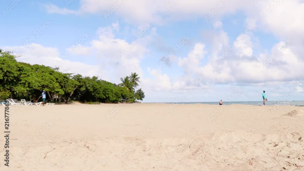 A beach with people and palmtrees on it, PANNING LEFT. A beach with people and palmtrees on it, PANNING LEFT.