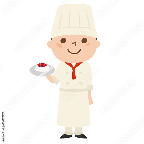 スイーツを作るパティシエの仕事をしている男の子のイラスト